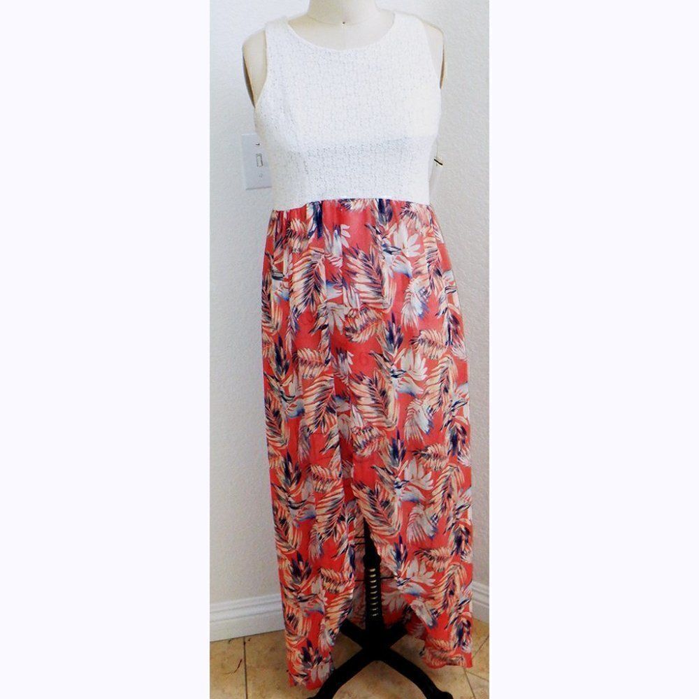 Lace & Sheer orange floral maxi dress